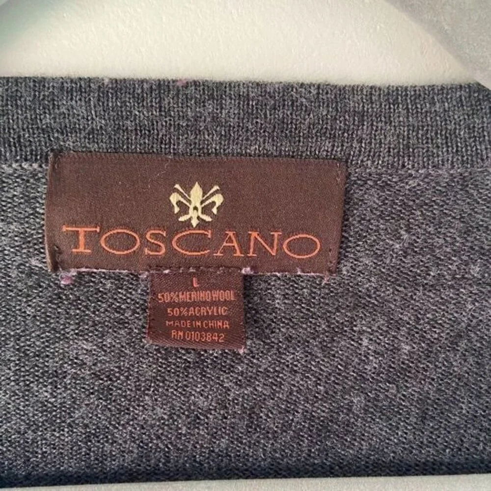 Men's Toscano V neck Long Sleeve Shirt Cuffs Ribbing Hem Large‎
